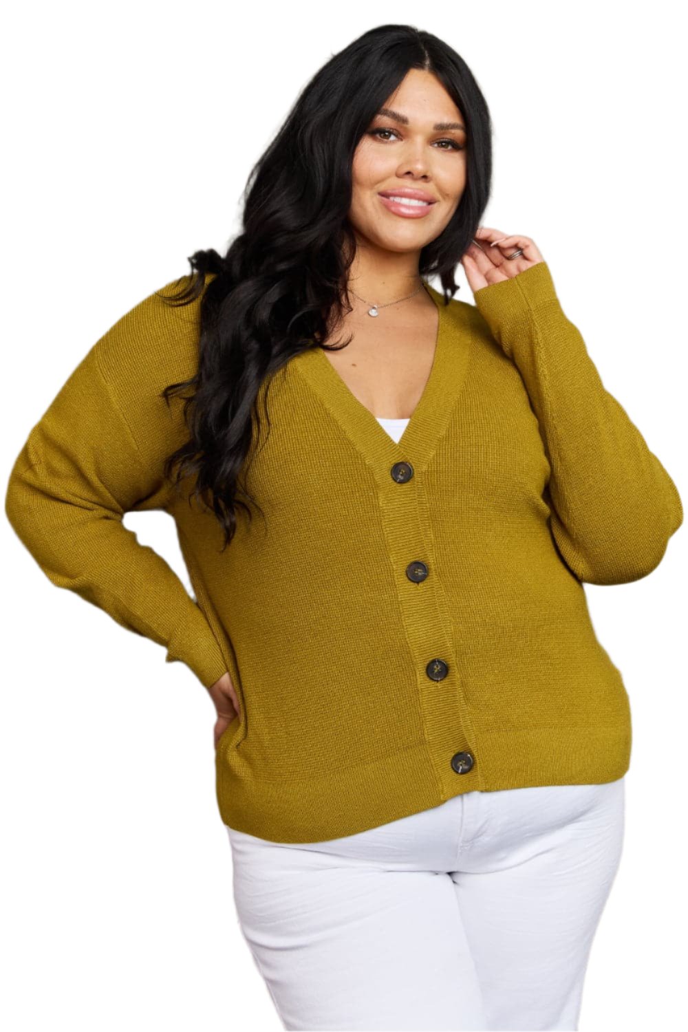 Zenana Kiss Me Tonight Full Size Button Down Cardigan in Chartreuse