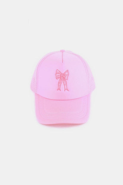 Zenana Ribbon Bow Embroidery Trucker Hat.