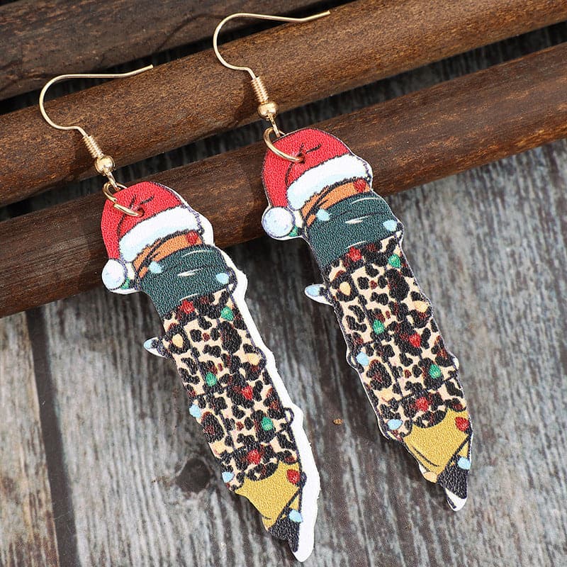 PU Leather Alloy Pencil Earrings.