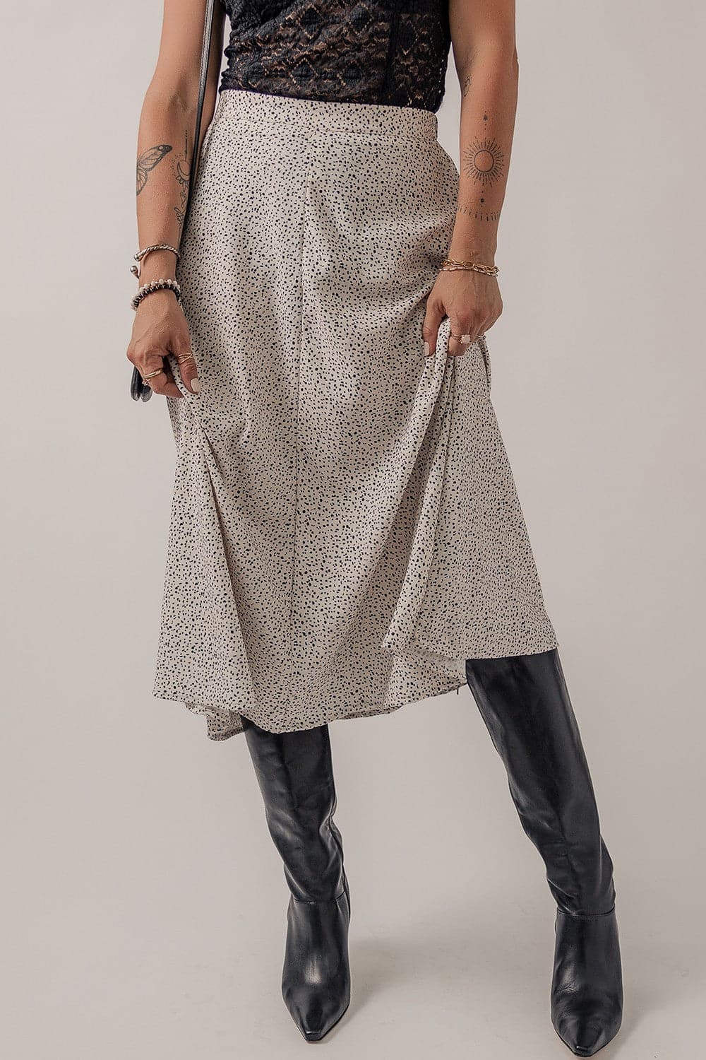 Speckle High Waist Midi Skirt.