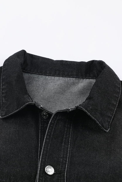 Button Up Dropped Shoulder Denim Jacket with Pockets.