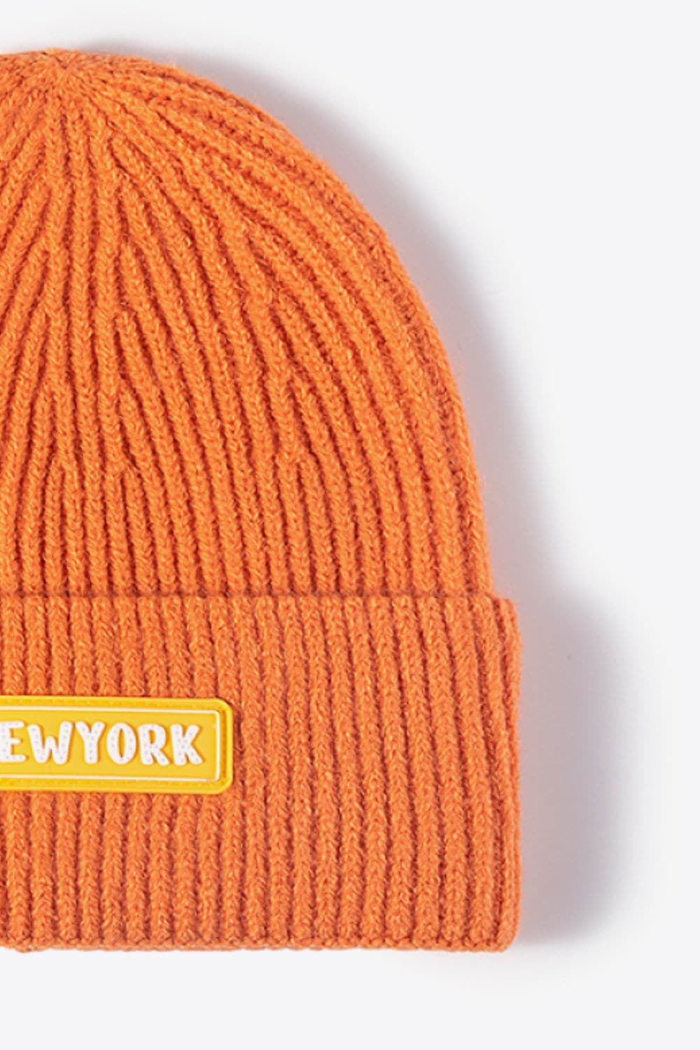 NEWYORK Patch Rib-Knit Cuffed Beanie.