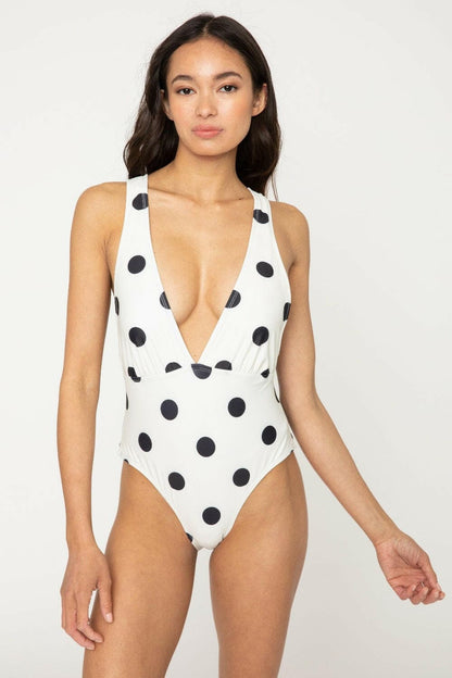 Marina West Swim Beachy Keen Polka Dot Tied Plunge One-Piece Swimsuit.