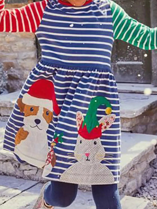 Children's Animal Applique Striped Dress Simply Love