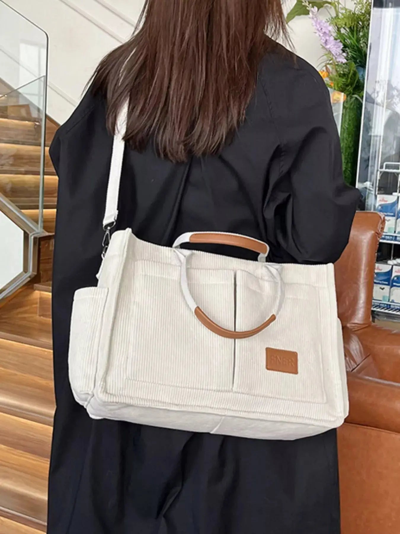 Corduroy Multi-Pocket Tote Bag Simply Love