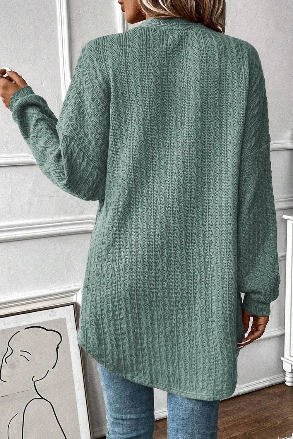 Textured long sleeve open front cover up with pockets