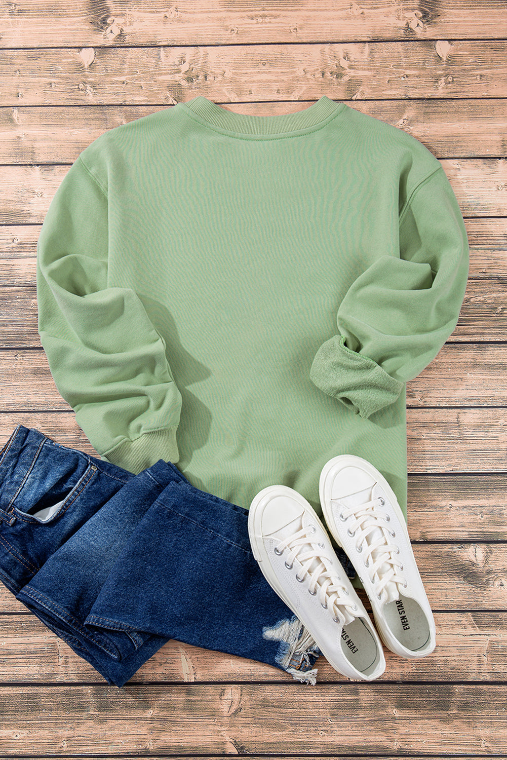 Smoke green casual drop shoulder crewneck pullover sweatshirt