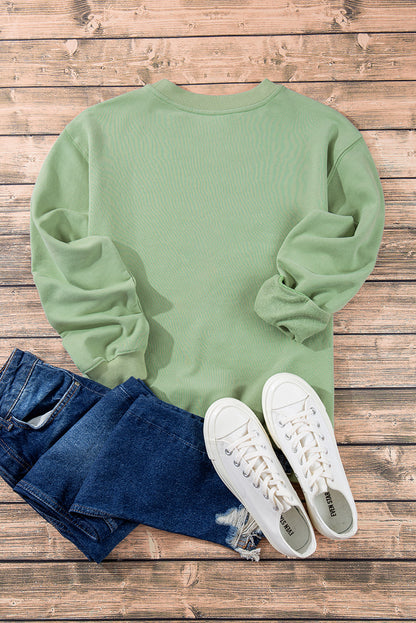 Smoke green casual drop shoulder crewneck pullover sweatshirt