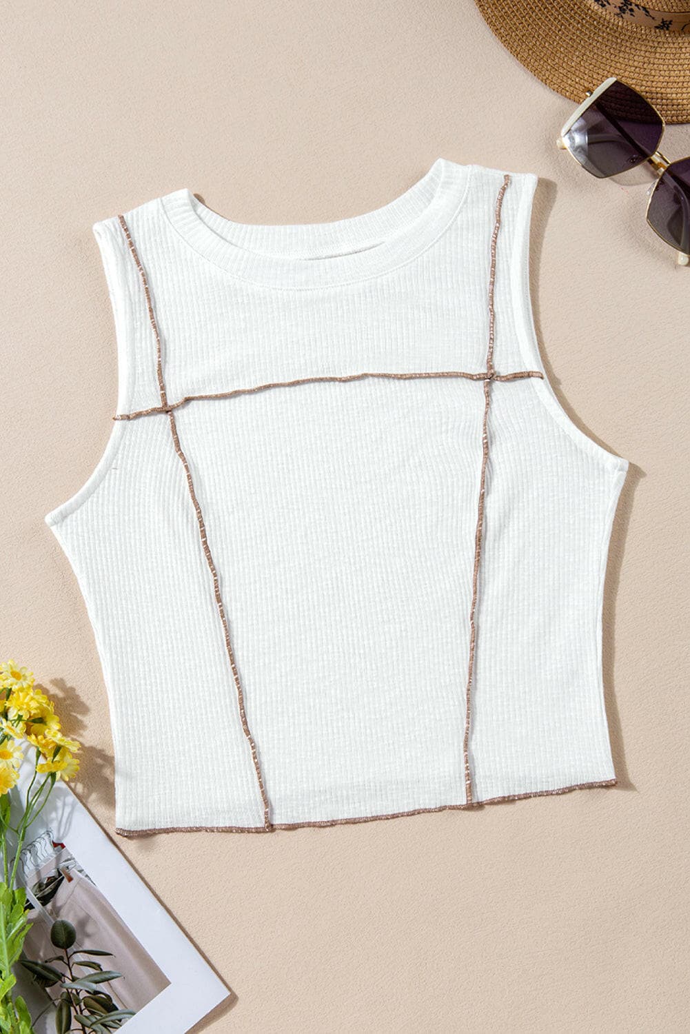 Round Neck Sleeveless Tank.