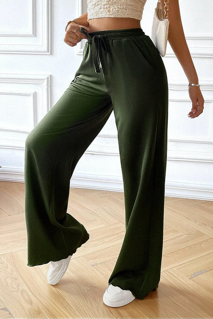 Drawstring Wide Leg Pants with Pocketed.