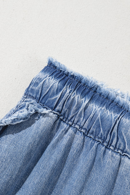 Plus Size Ruffled Ankle Jeans with Lace-Up Waist in Blue