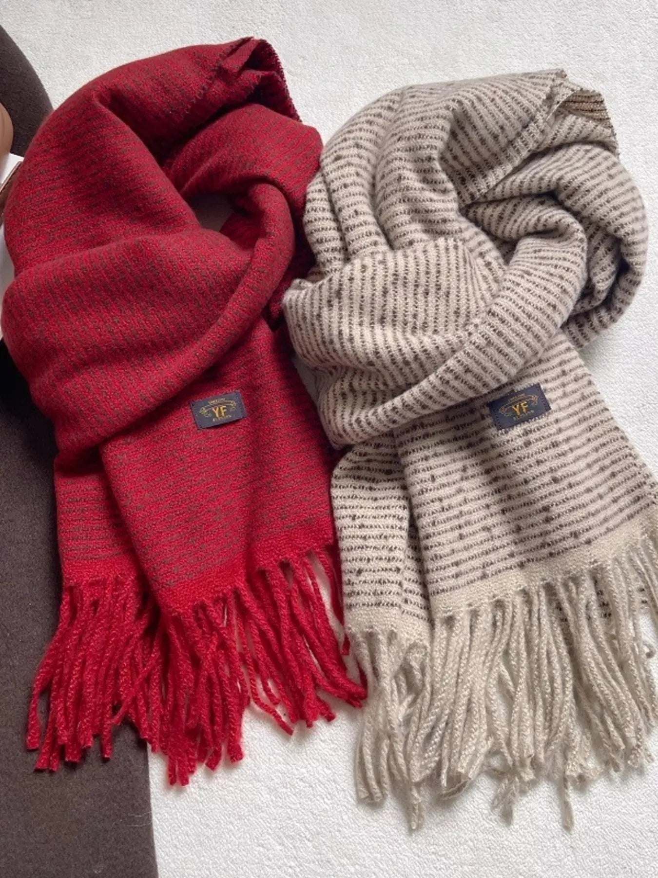 Warm Striped Tassel Scarf Simply Love