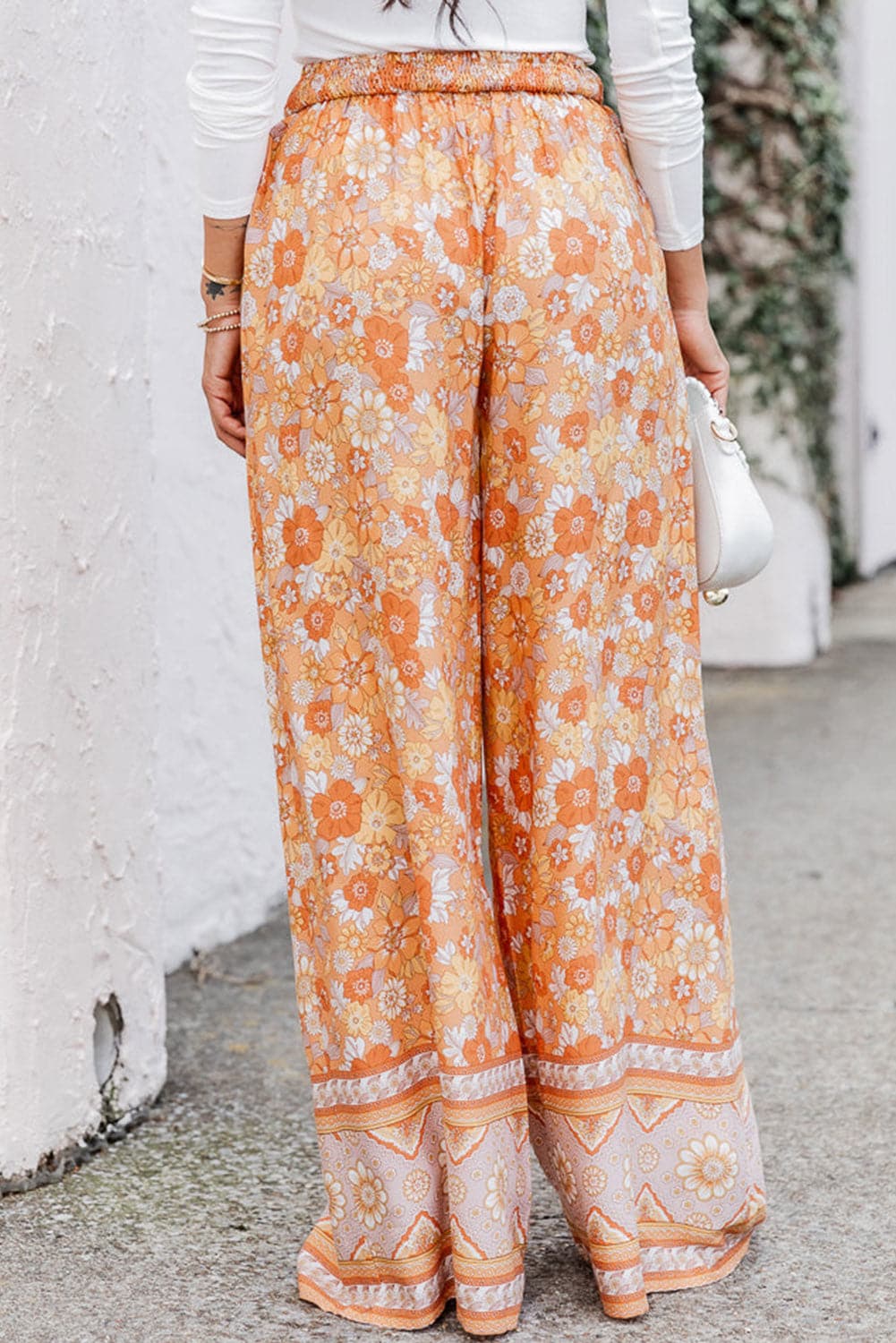 Floral Tie Front Wide Leg Pants.