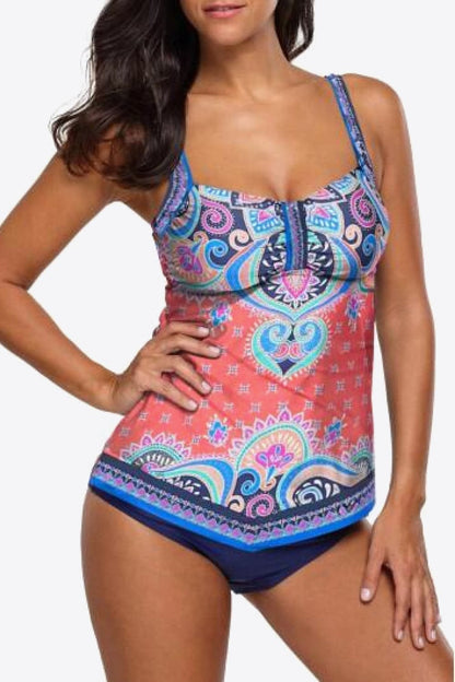 Printed Adjustable Strap Tankini Set.