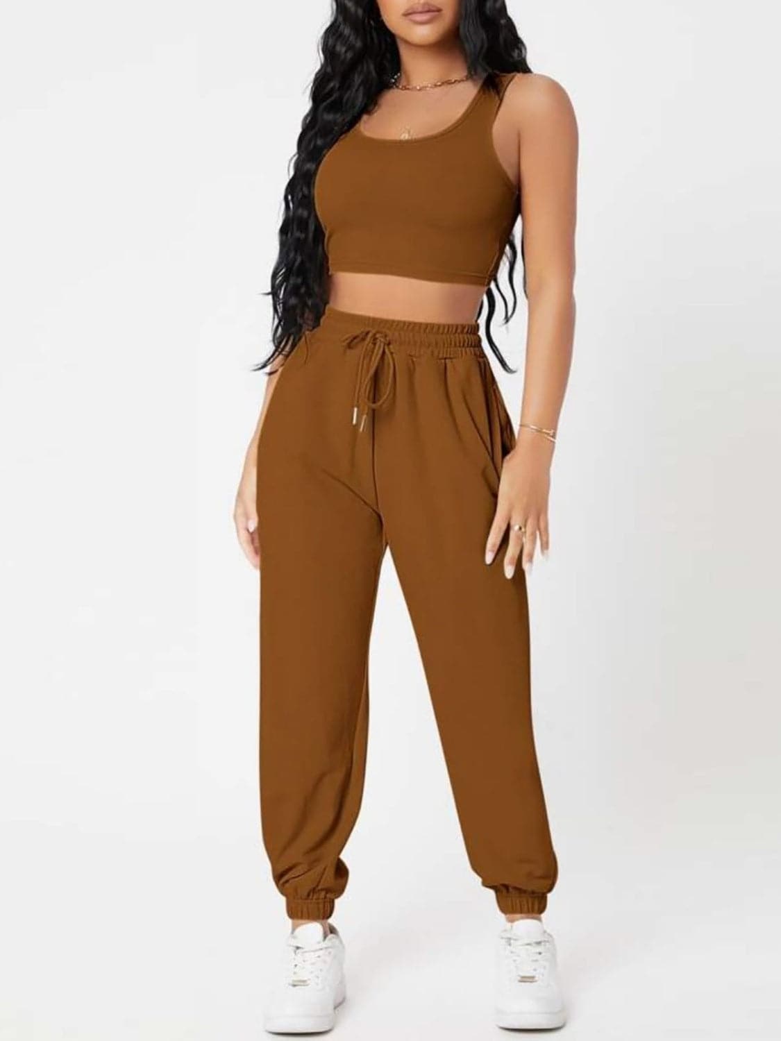 Wide Strap Top and Drawstring Joggers Set.