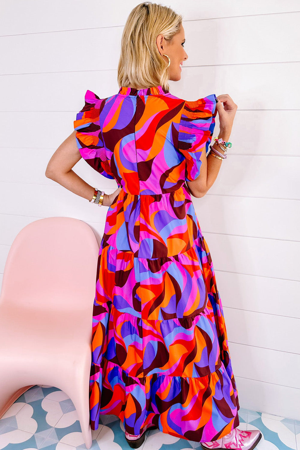 Multicolor plus-size ruffled dress