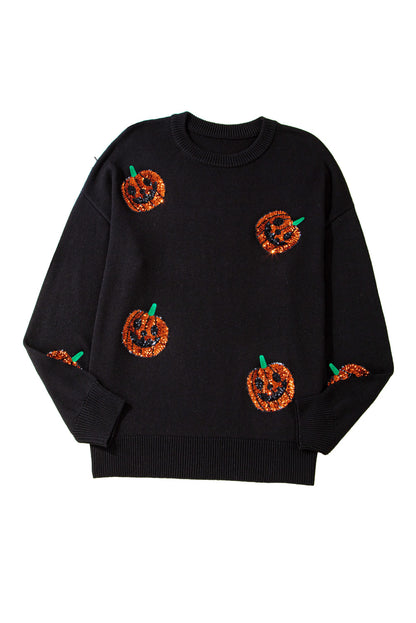 Chic black sequined pumpkin sweater