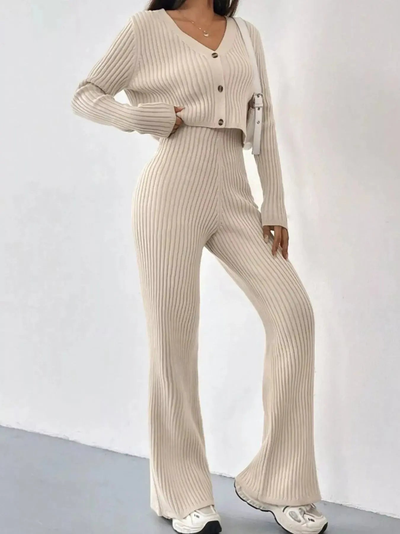 Ribbed Knit Button Up Top And Pants Set For Women Cozy Loungewear Simply Love