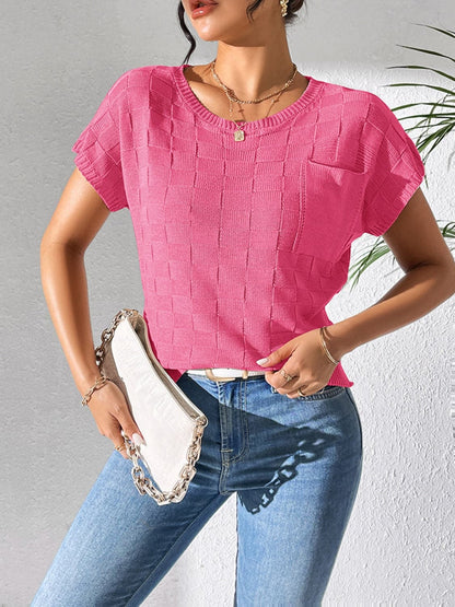 Round Neck Short Sleeve Knit Top.