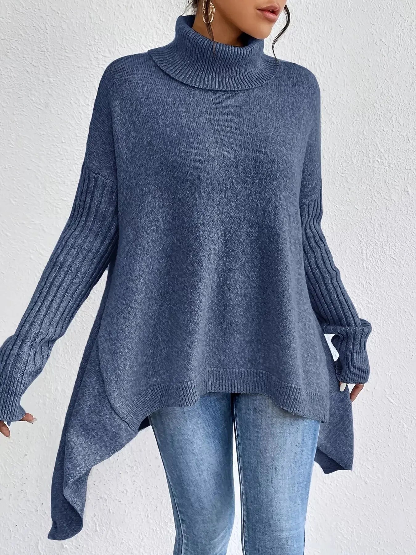 Turtleneck High-Low Hem Sweater Simply Love