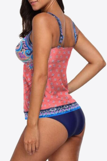 Printed Adjustable Strap Tankini Set.