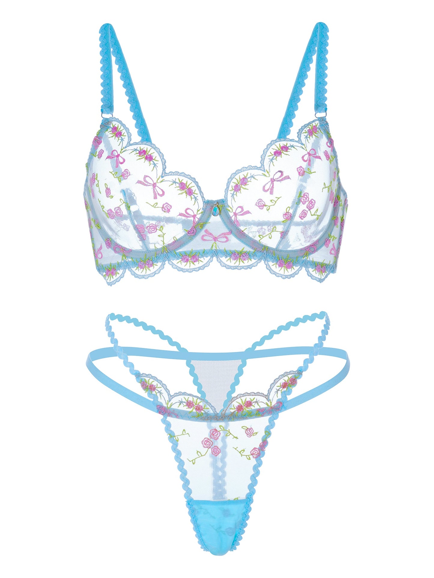 Light Blue Floral Lace Lingerie Set for Romantic Evenings