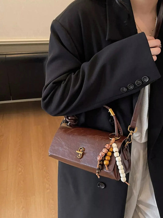 Leather Crossbody Bag with Bead Charm Simply Love