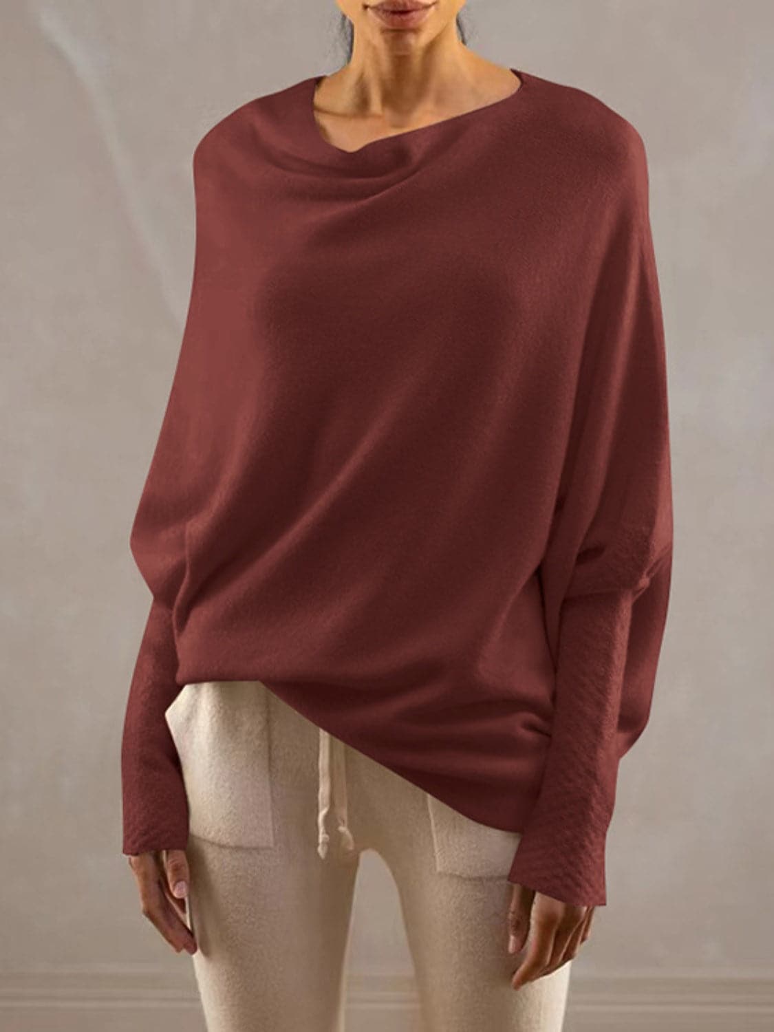 Full Size Boat Neck Batwing Sleeve Knit Top.