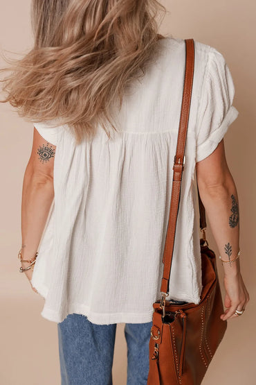 Simply Love: Textured Frayed Blouse