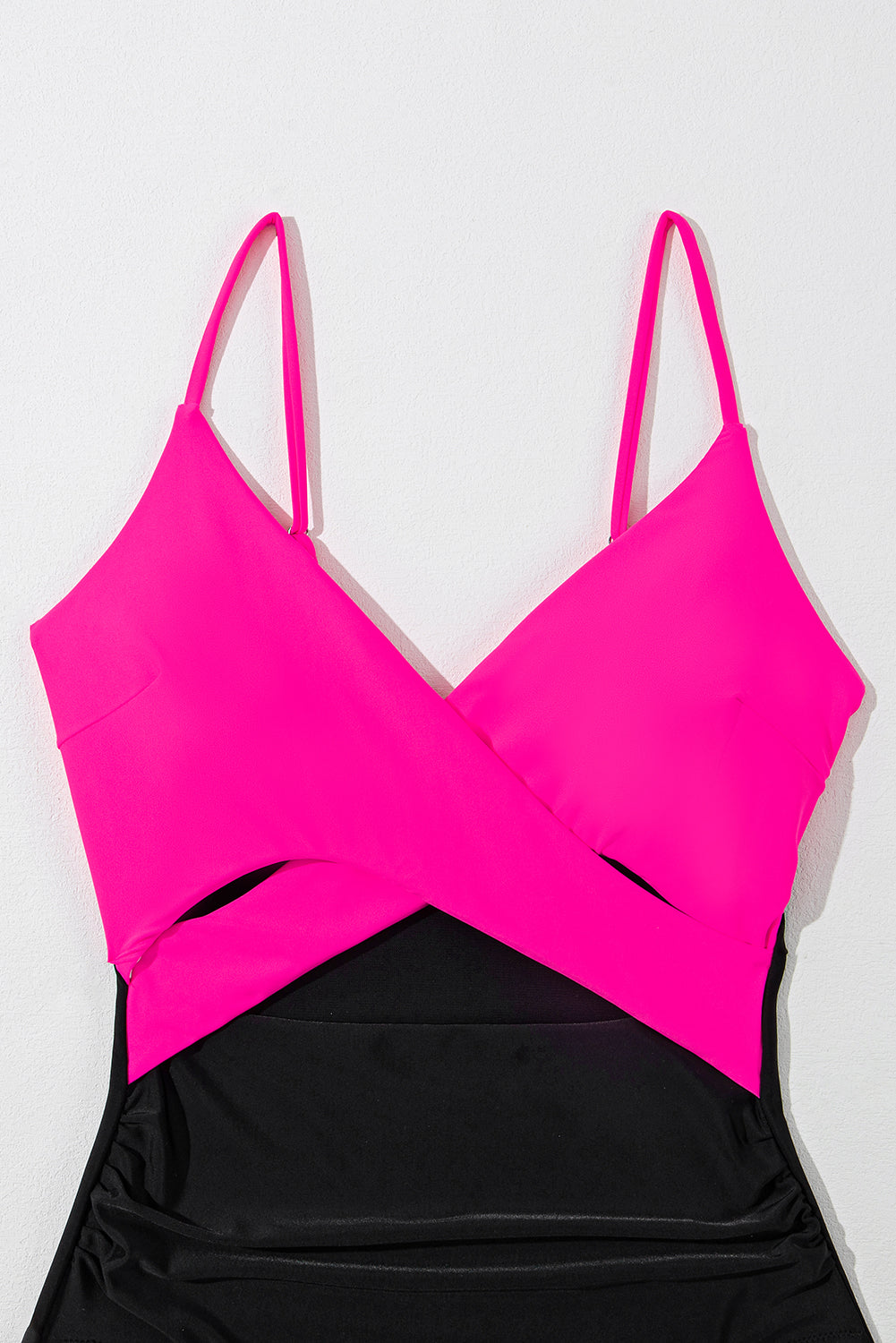 Chic rose red cutout colorblock monokini with crossover design