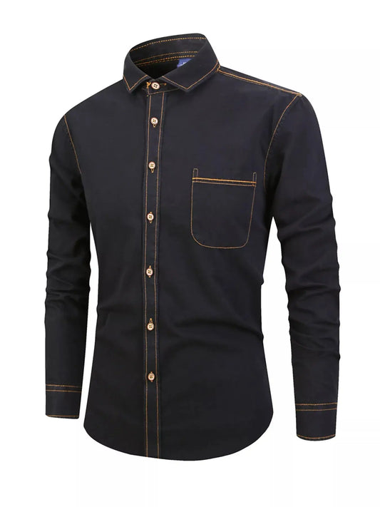 Men's Full Size Button Up Long Sleeve Denim Shirt Plus Size Simply Love