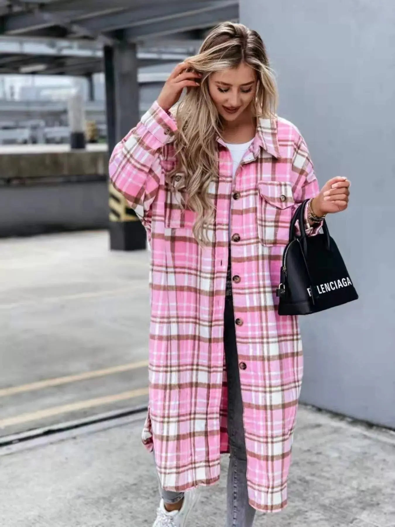 Plaid Button Up Longline Shacket Simply Love