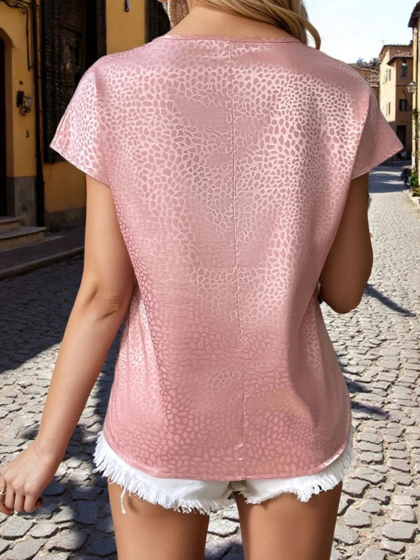 Animal Print Notched Short Sleeve Blouse Coco’s Tee Boutique