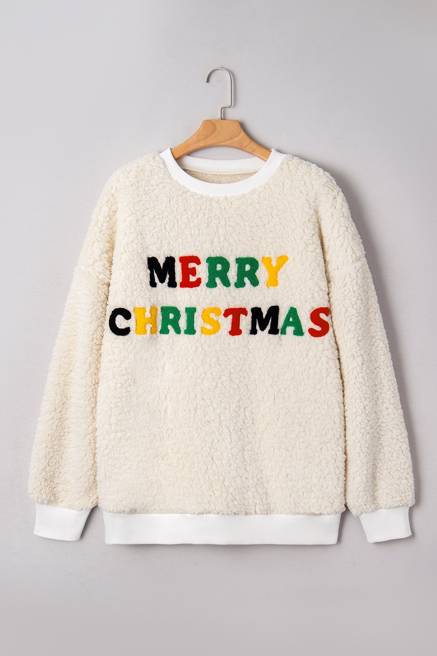 Dear-Lover White Sherpa Sweatshirt Women's Christmas Embroidered Pullover - Soft & Casual Dear-Lover Dropshipping