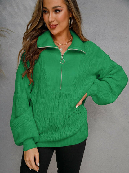 Half Zip Dropped Shoulder Sweater.