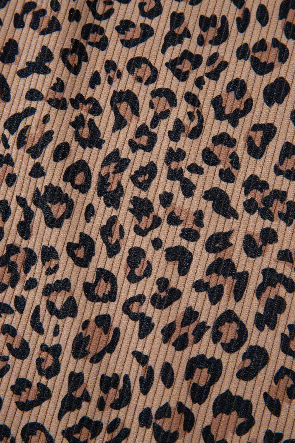 Khaki Ribbed Leopard Print Contrast Collar Zip Hooded Pullover Sweatshirt Dear-Lover Dropshipping