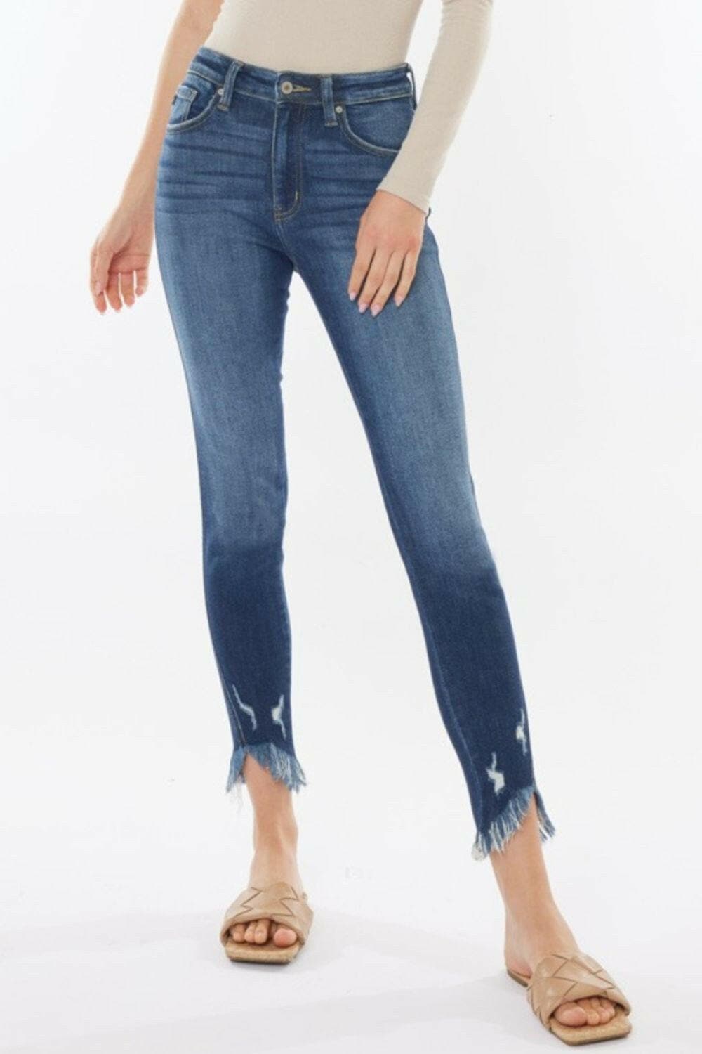 Kancan Raw Hem High Waist Cropped Jeans.