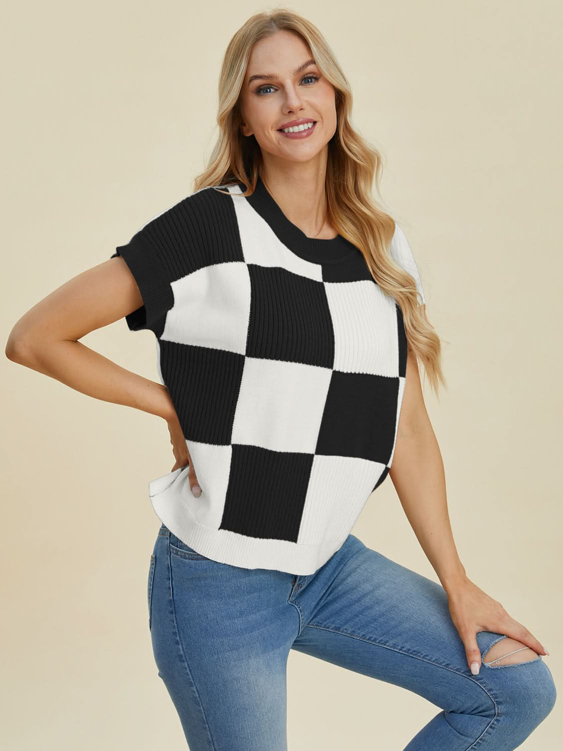 Chic Checkered Sweater - Plus Size