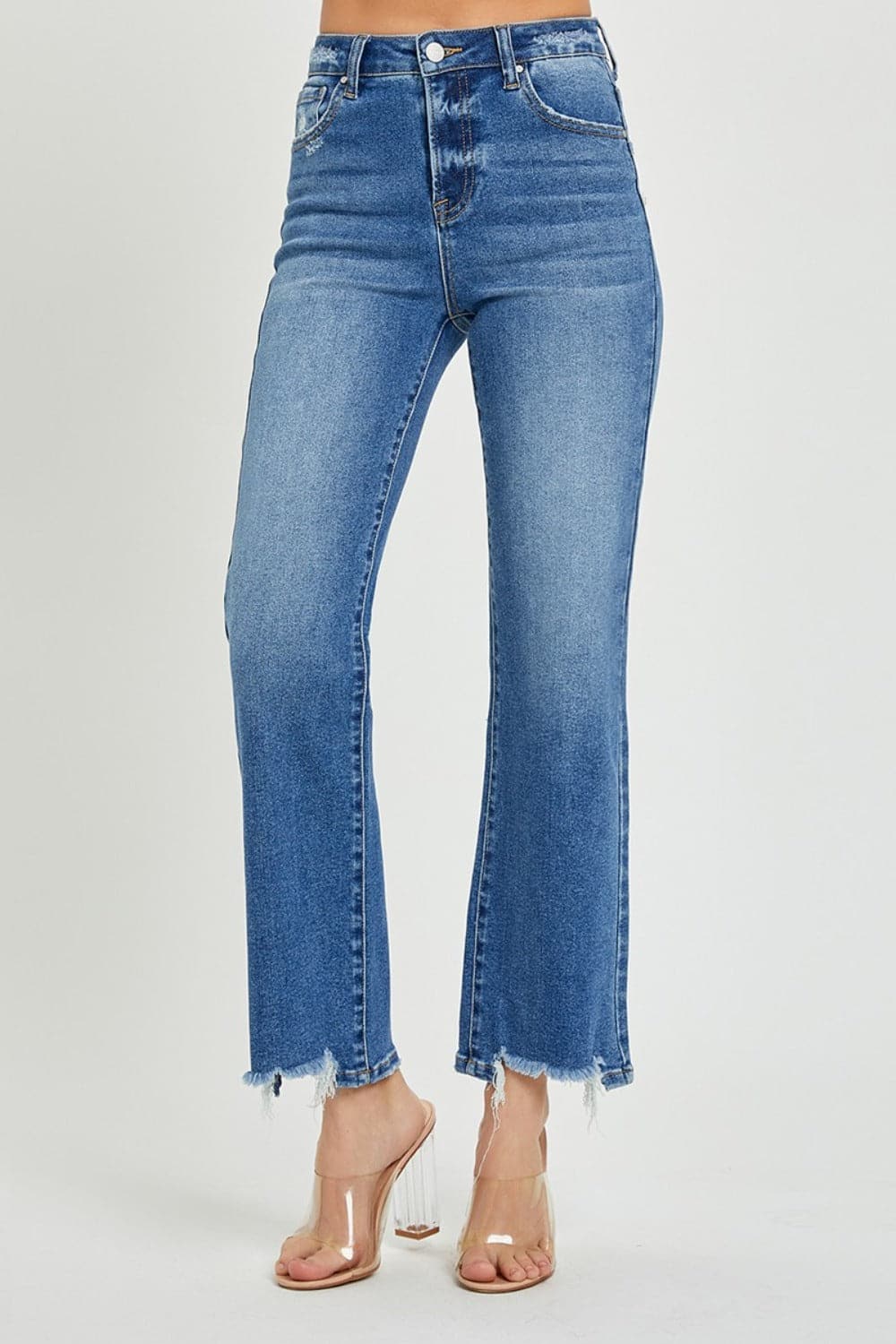 High-rise straight leg jeans