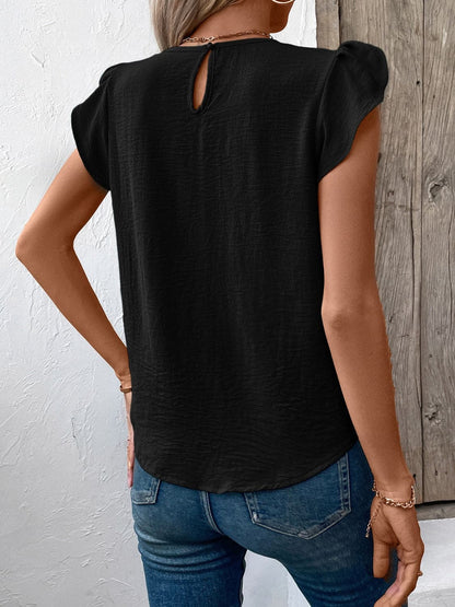 Ruched Round Neck Cap Sleeve Blouse.