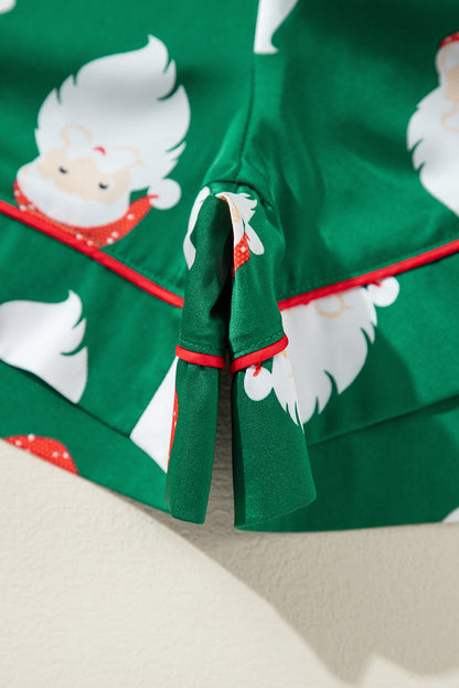 Festive green satin Santa Claus pajama set with shorts