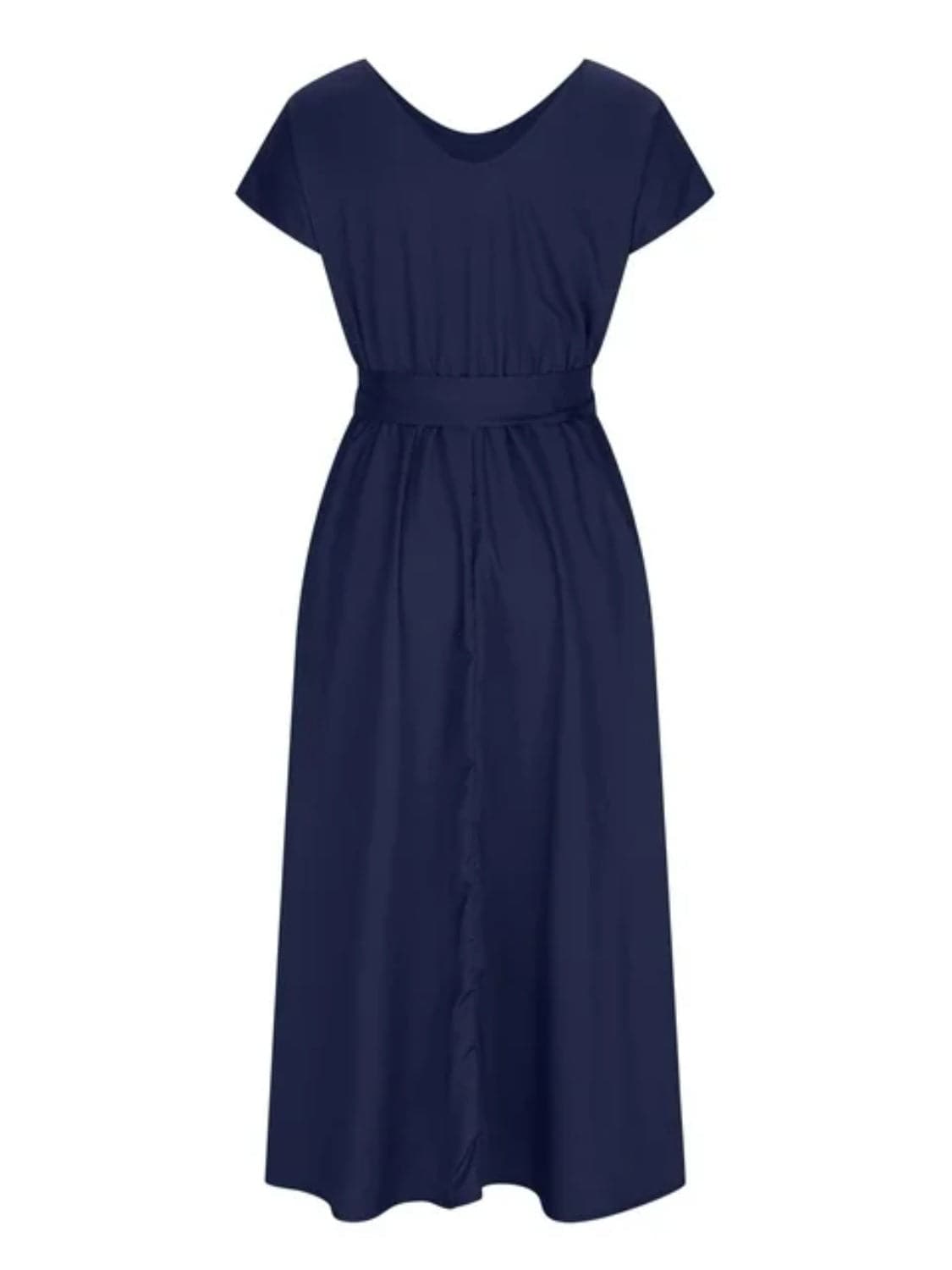 Ruched V-Neck Cap Sleeve Dress.