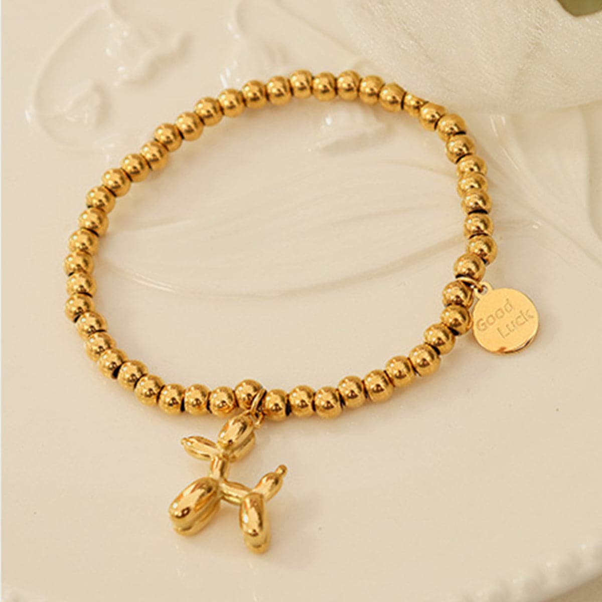 18K Gold-Plated Titanium Steel Puppy Shape Charm Bracelet.