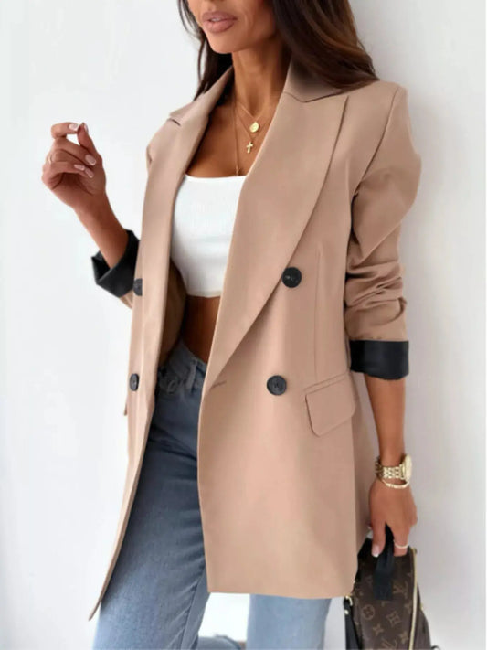 Lapel Collar Long Sleeve Blazer Simply Love