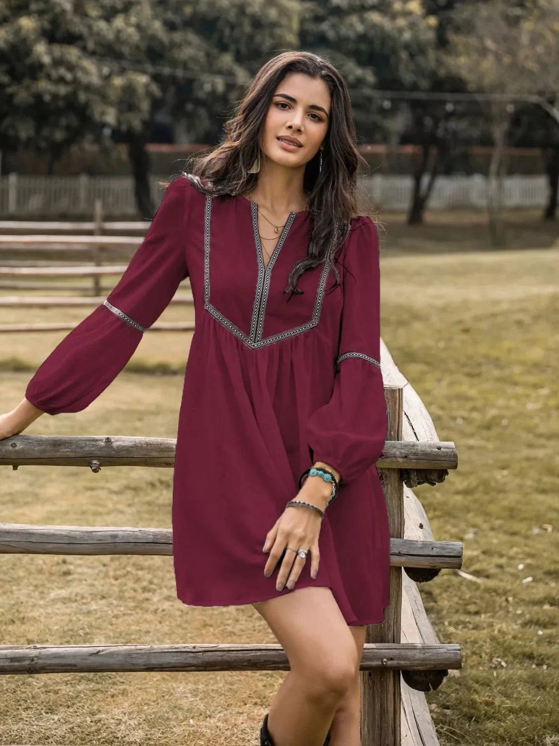 Long Sleeve Mini Dress with Contrast Trim Coco’s Tee Boutique