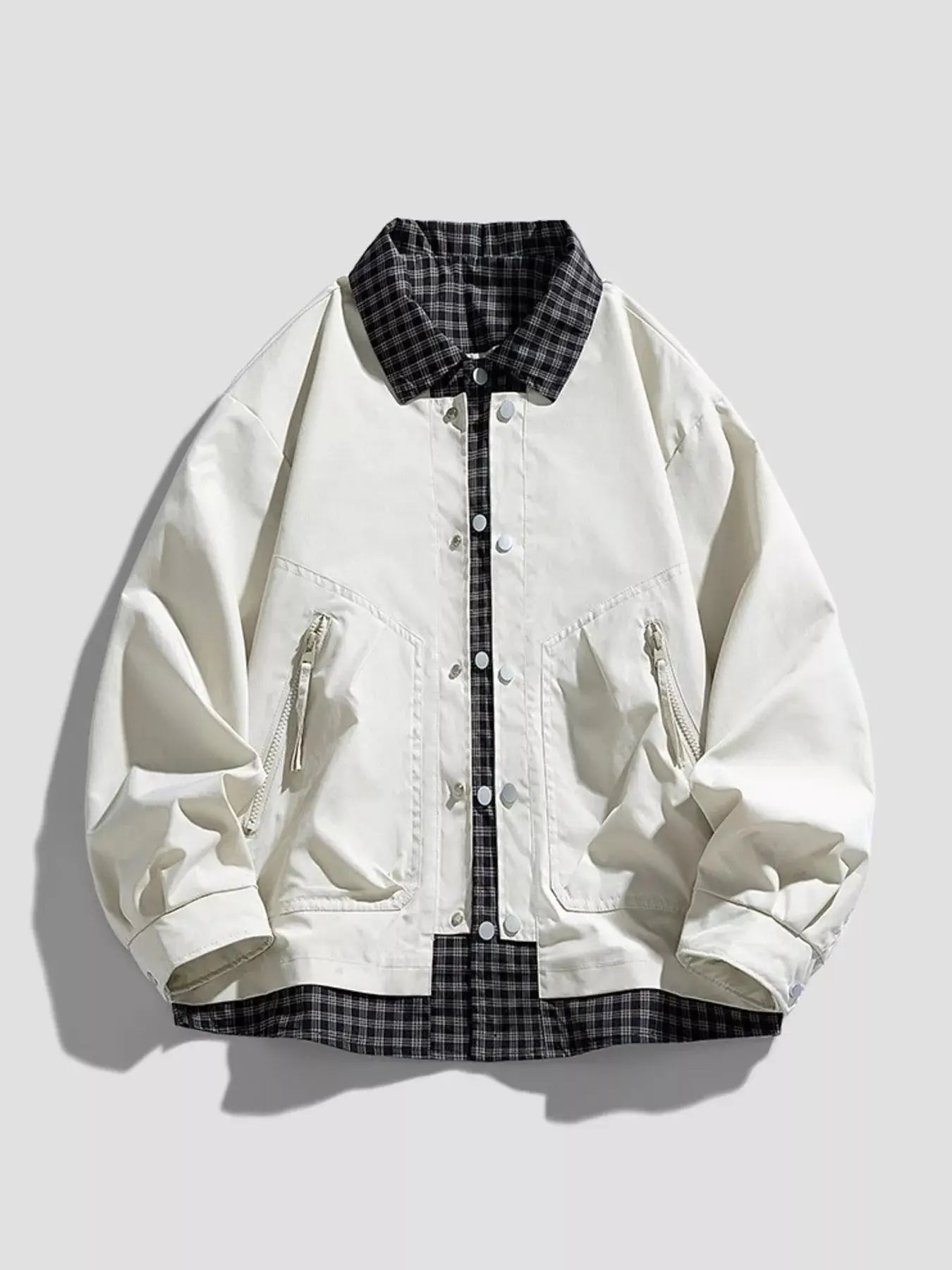 Men's Plus Size Plaid Trim Snap Down Casual Jacket Simply Love