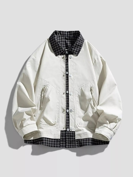 Men's Plus Size Plaid Trim Snap Down Casual Jacket Simply Love