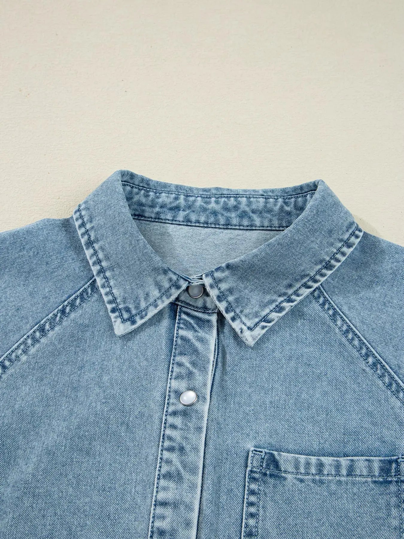 Smocked Cuffs Flared Denim Shirt Mini Dress Simply Love