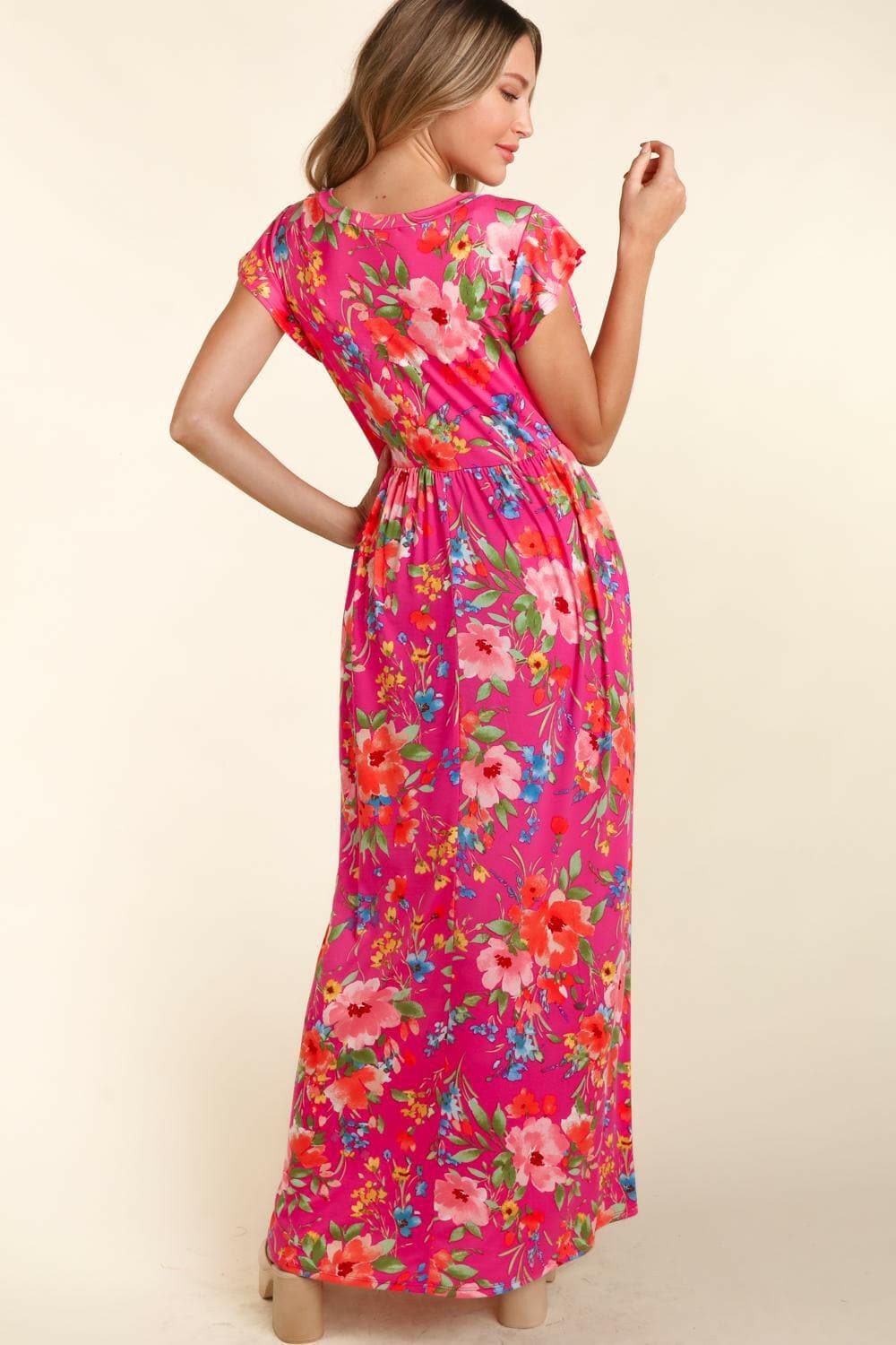 Haptics Floral Ruffled Round Neck Cap Sleeve Dress.