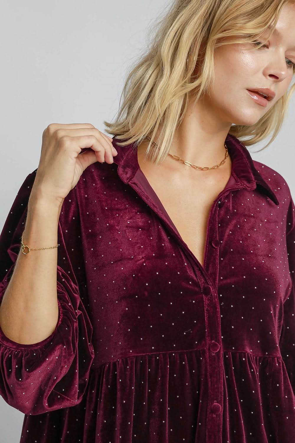 Polka Dot Button-Up Half Sleeve Blouse by Umgee